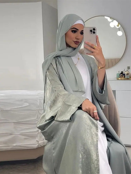 Saviig Ramadan Shiny Satin Kimono Abaya Dubai Luxury 2025 Muslim Dress