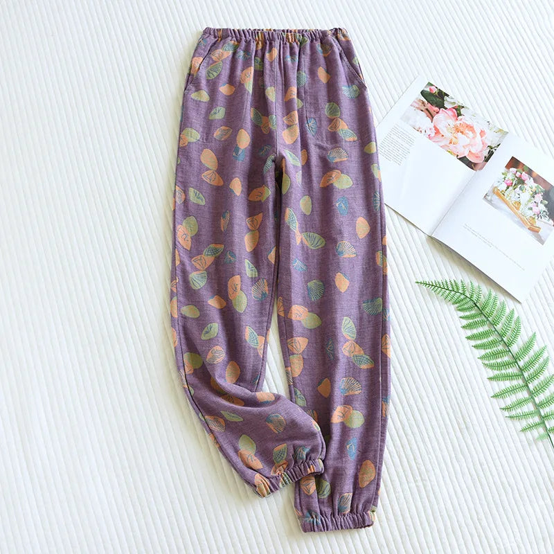 Saviig Women's Cotton Japanese Sleeping Pants - Spring/Autumn Lightweight Loose Home Pants