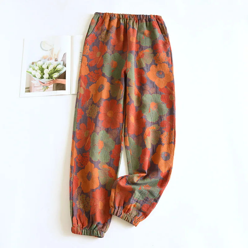 Saviig Women's Cotton Japanese Sleeping Pants - Spring/Autumn Lightweight Loose Home Pants