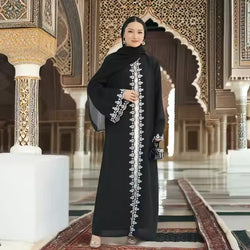 Saviig Eid Black Embroidered Abaya Dress for Women - Islamic Clothing Robe Kaftan