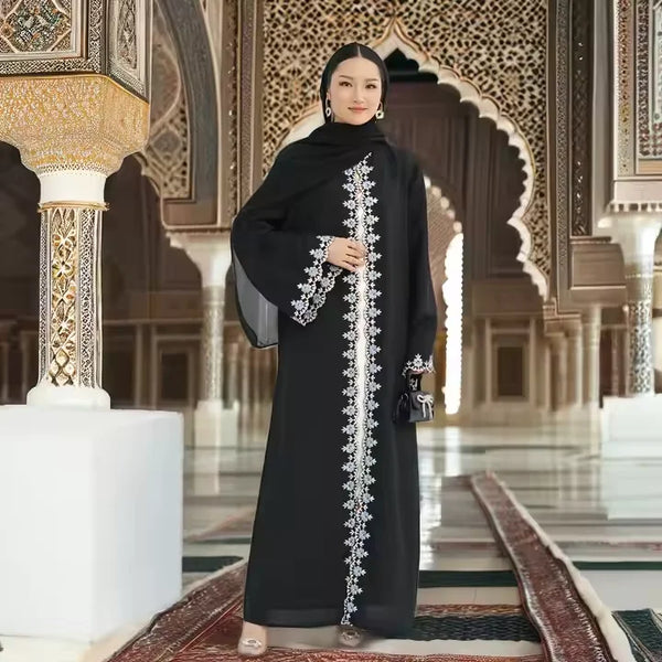 Saviig Eid Black Embroidered Abaya Dress for Women - Islamic Clothing Robe Kaftan