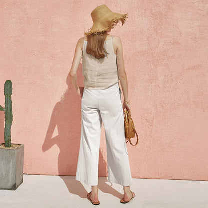 Saviig Sleeveless Cotton Linen Tank Top for Women