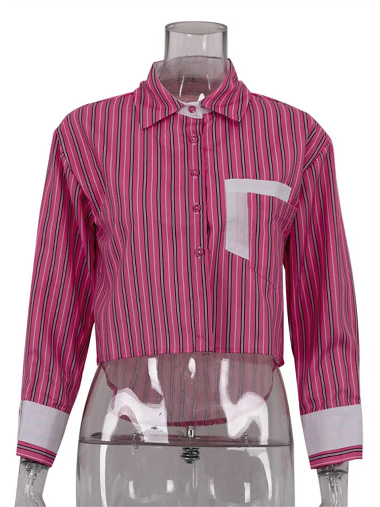 Saviig Striped Pocket Shirt Blazer: Women's Casual Long Sleeve Cardigan