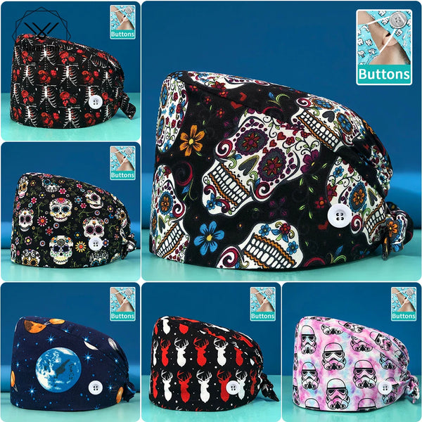 Saviig Printed Skull Surgical Caps - Wholesale Work Hats for Dental & Medical Clinics