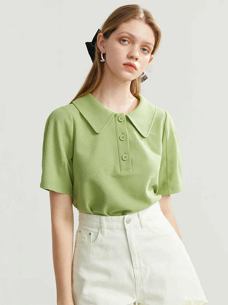 Saviig Polo Collar Loose Fit Cotton Tee for Women
