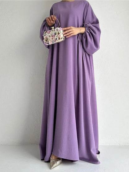 Saviig Ramadan Abaya Dress with Lantern Sleeves for Muslim Women