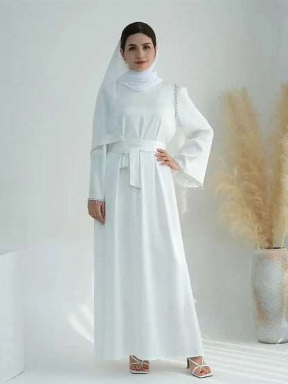 Saviig Ramadan Satin Diamond Abaya Dress for Muslim Women