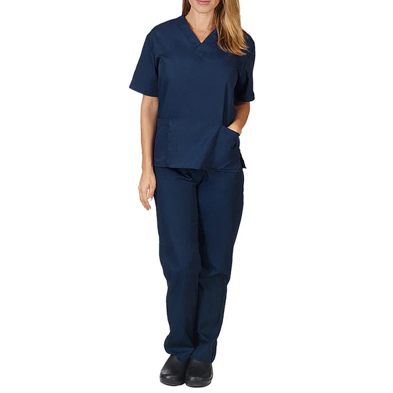 Saviig V-Neck Nurse Uniform Set - Short Sleeve Hospital Workwear
