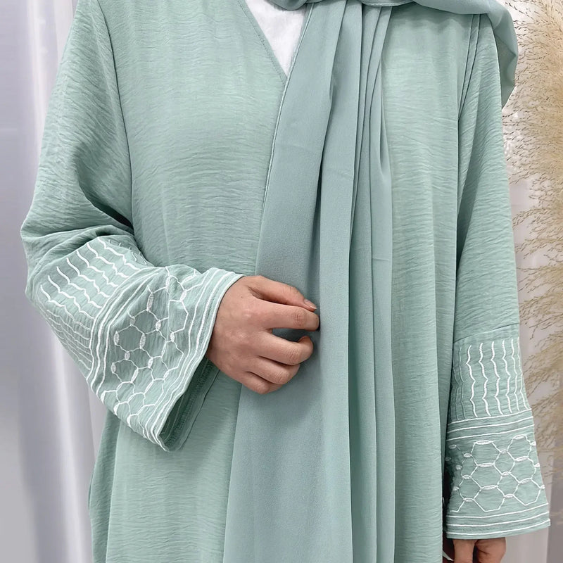 Saviig Eid Embroidered Kimono Cardigan Abaya for Muslim Women