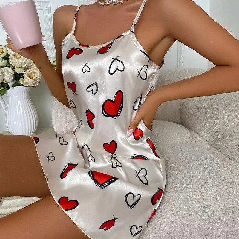 Saviig Floral Print Silk Nightdress Women's Sexy Lingerie