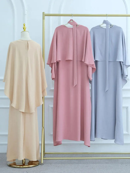 Saviig Dubai 2-Piece Abaya Set for Women, Modest Muslim Prayer Shawl Dress