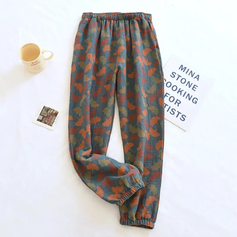 Saviig Cotton Crepe Leaf Print Pajama Pants