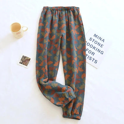 Saviig Cotton Crepe Leaf Print Pajama Pants
