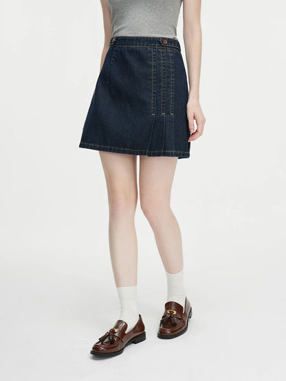 Saviig Dark Blue Denim Set with Removable Lace-up Detail & Back Zipper Placket