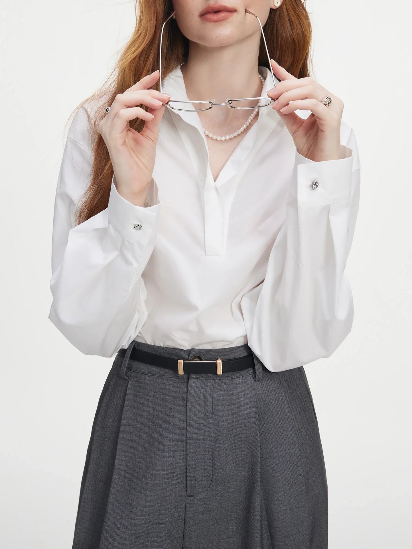 Saviig 2024 Autumn Loose Long Sleeve V-Neck Shirt Women's Collection