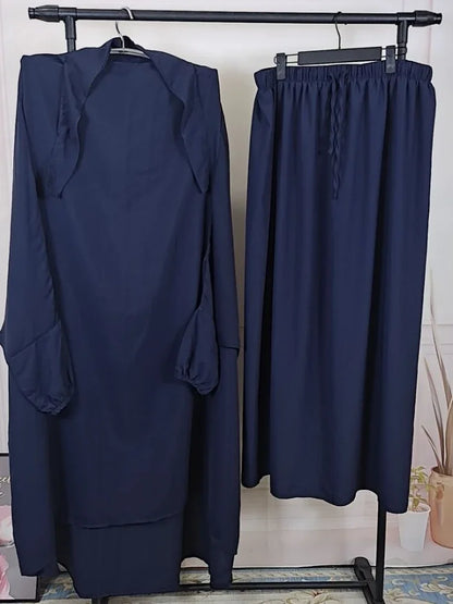 Saviig Ramadan Khimar Set: Long Abaya & Skirt for Muslim Women
