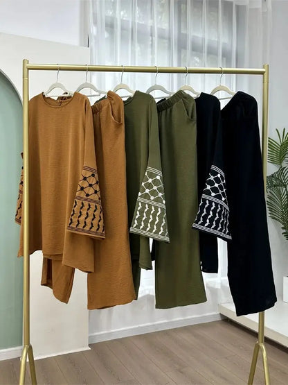 Saviig Eid Abaya Set Tops Pants Modest Muslim Sets for Women