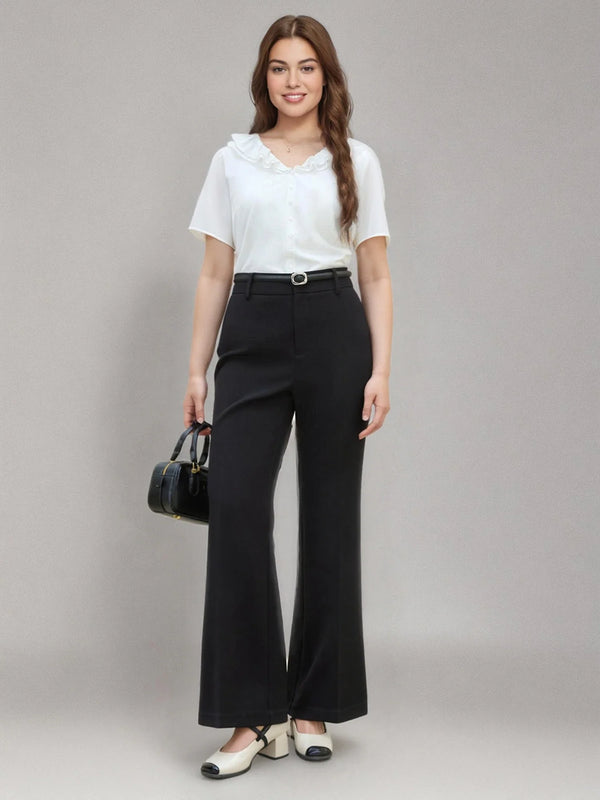 Saviig Black Boot Cut Office Lady Pant High Waist Summer Trousers