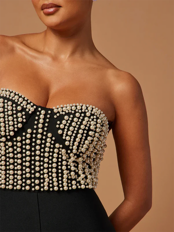 Saviig Bead Jumpsuit: Strapless Slim Fit Elegant High Waist Jumpsuit