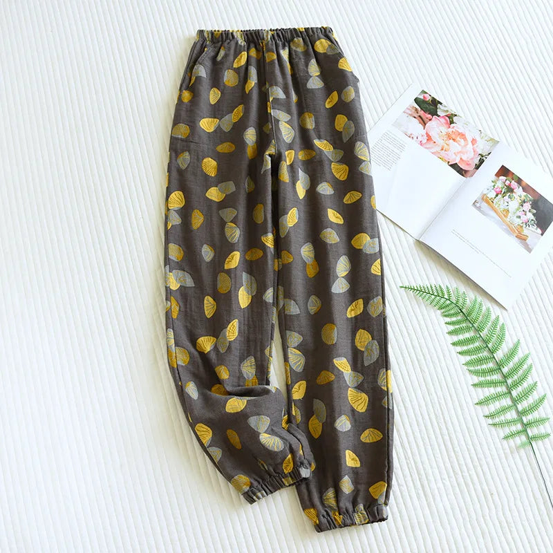 Saviig Women's Cotton Japanese Sleeping Pants - Spring/Autumn Lightweight Loose Home Pants